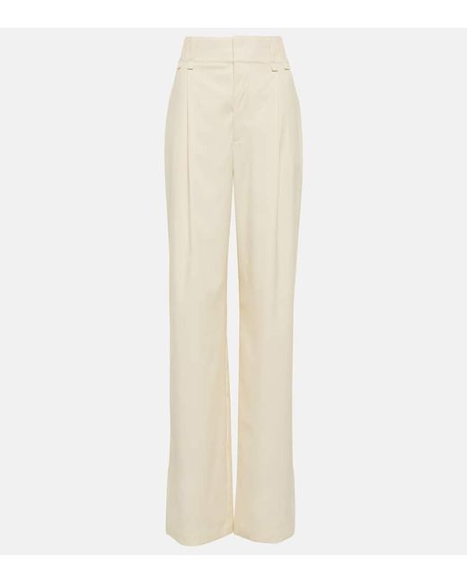 Saint Laurent White High-rise Cotton-blend Wide-leg Pants