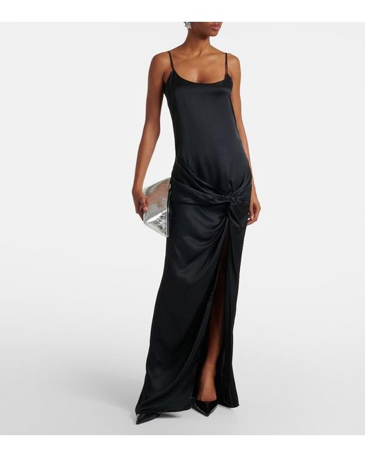 The Attico Black Gathered Satin Slip Dress