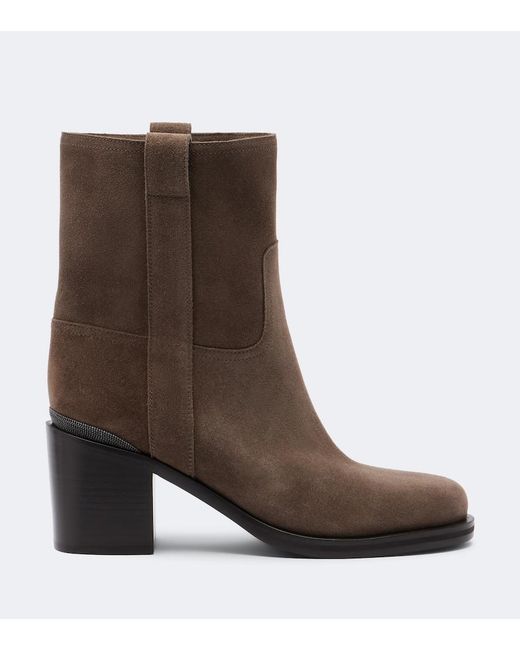 Brunello Cucinelli Brown Monili Suede Ankle Boots