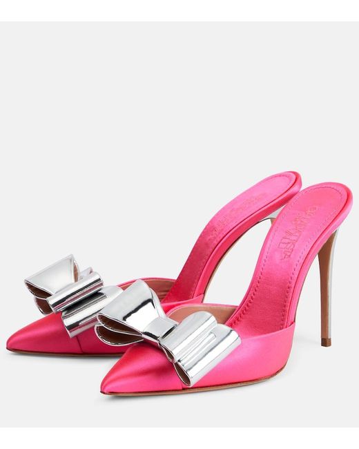 Giambattista Valli Pink Pop-bow Embellished Satin Mules