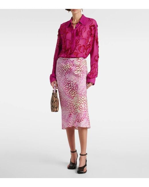 Falda Midi Estampada Dries Van Noten de color Pink