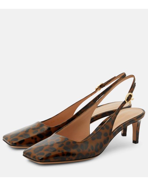 Gianvito Rossi Brown 55 Patent Leather Slingback Pumps