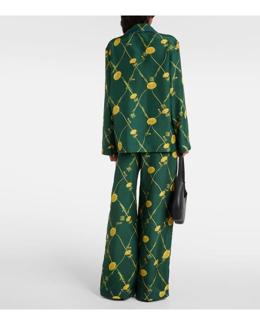 Burberry Green Bedrucktes Pyjama-Hemd aus Seide