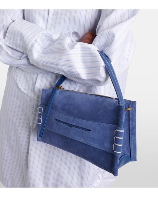 J.W. Anderson Blue Loafer Small Suede Shoulder Bag