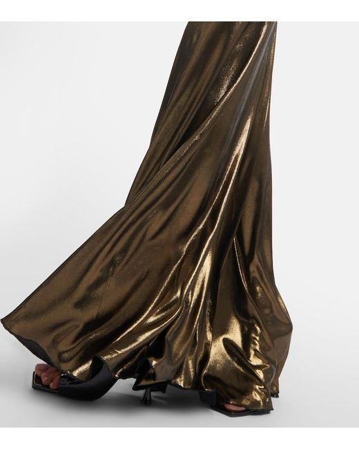 Blumarine Green Cutout Ruched Metallic Gown