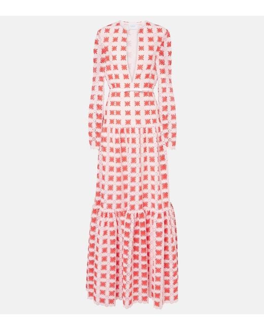 Giambattista Valli Red Belted Lace Maxi Dress