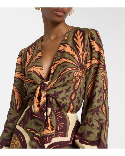 Johanna Ortiz Natural Across Paradise Printed Linen Midi Dress