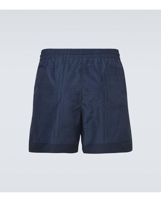 Gucci Blue Interlocking G Poplin Swim Trunks for men