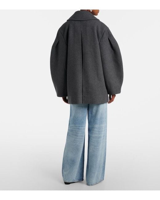 Ganni Gray Oversized Wool-Blend Peacoat