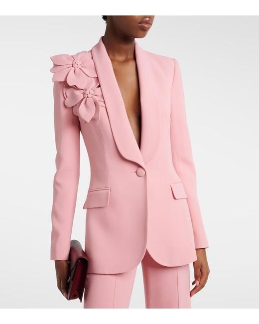 Elie Saab Pink Floral-Applique Cady Blazer