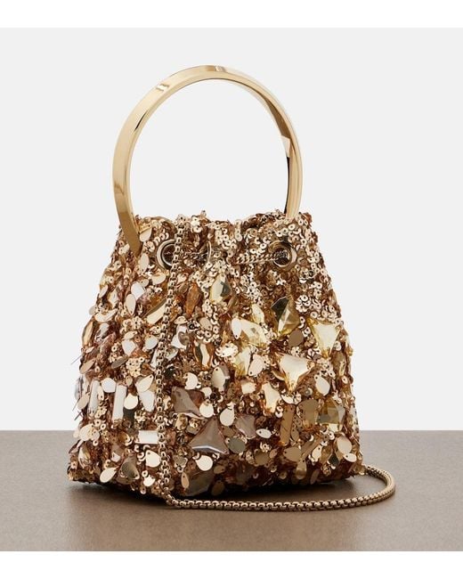 Jimmy Choo Brown Bon Bon Embellished Bucket Bag