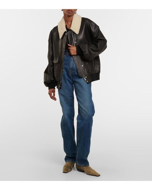 Khaite Black Shellar Shearling-Trimmed Leather Jacket