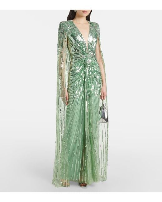 Robe Longue Rush A Sequins Jenny Packham en coloris Green