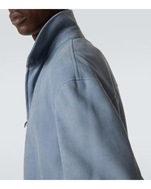 Brunello Cucinelli Blue Leather Blouson Jacket for men