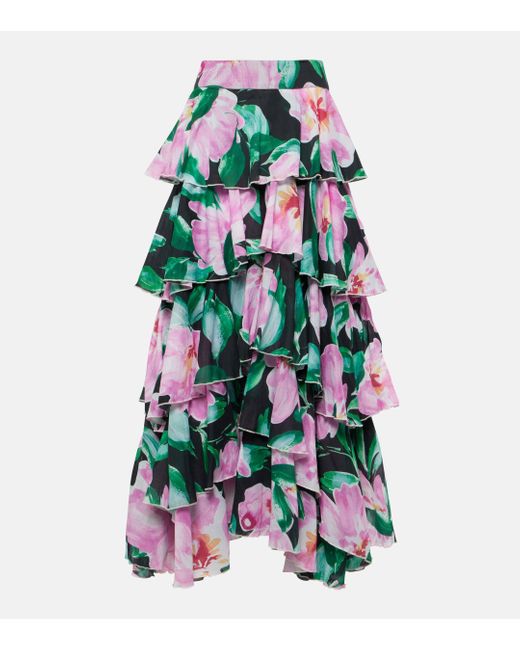 Alexandra Miro Green Cordelia Floral Tiered Maxi Skirt
