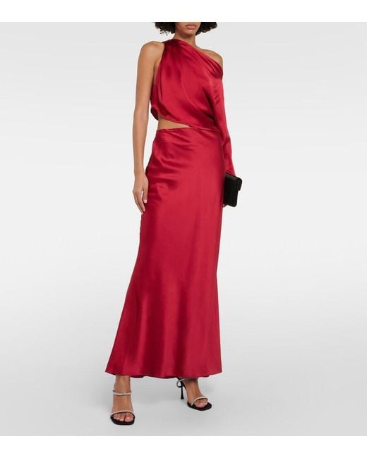 The Sei Red Silk Satin Maxi Skirt