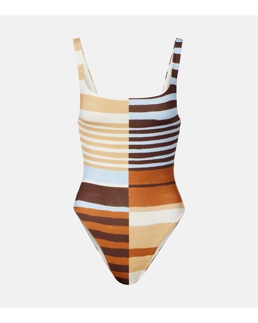 Cala De La Cruz White Vienna Striped Swimsuit