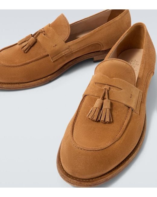 Eleventy Brown Tasseled Suede Penny Loafers for men