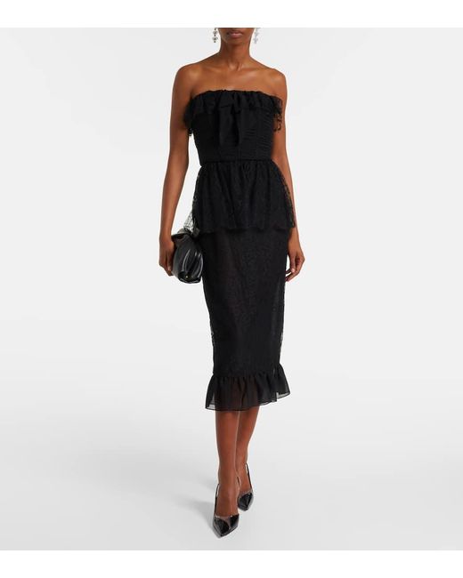 Alessandra Rich Black Lace And Silk Georgette Bustier Dress