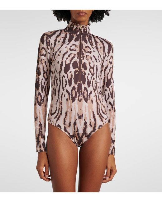 Bogner White Viviane Animal-Print Jersey Bodysuit