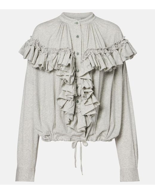 Dries Van Noten White Ruffled Cotton Jersey Blouse