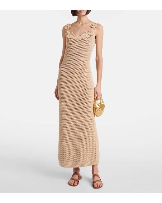 Elie Saab Natural Floral-Applique Mesh Gown