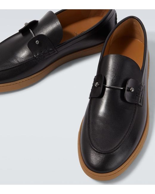 Christian Louboutin Black Chambeliboat Leather Slip-On Shoes for men