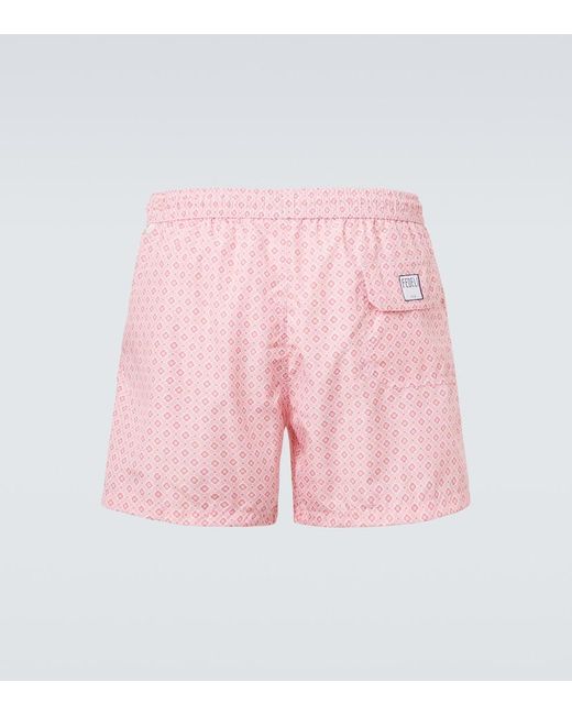 Fedeli Pink Madeira Printed Swim Trunks for men