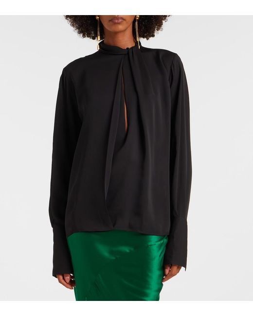 Tom Ford Black Draped Silk Satin Blouse