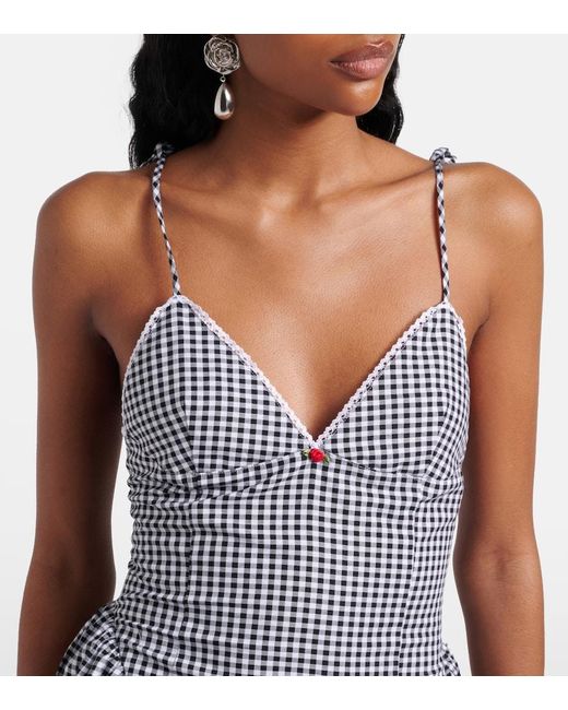Bananhot Gray Paloma Gingham Cotton Poplin Maxi Dress