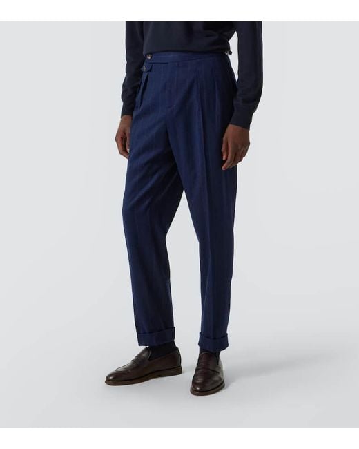 Brunello Cucinelli Blue Pinstripe Wool And Cashmere Suit for men