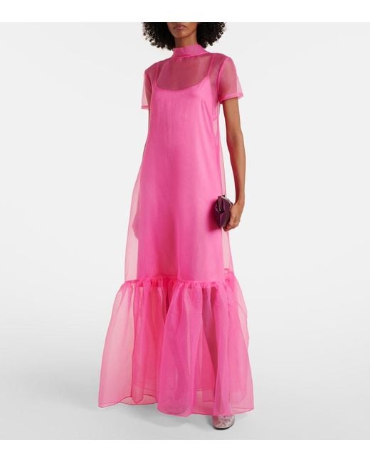 Staud Pink Tiered Tulle Gown