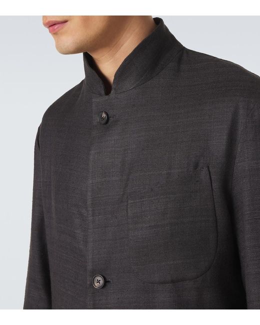 Saman Amel Black Nehru Silk Jacket for men