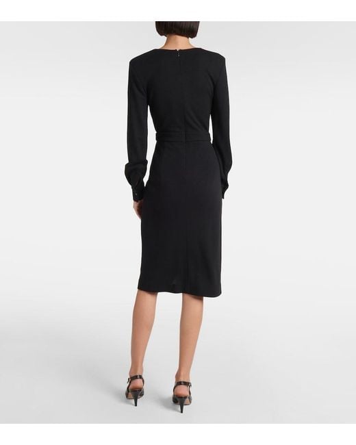 Max Mara Black Virtus Gathered Jersey Midi Dress