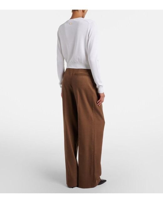 Oscar de la Renta Brown Wool Wide-Leg Pants