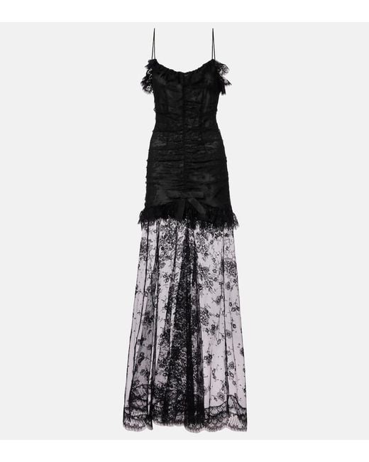 Alessandra Rich Black Bow-Detail Cotton-Blend Lace Gown