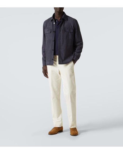 Loro Piana Blue Lowe Suede Overshirt for men