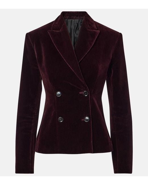 Alaïa Blue Double-Breasted Cotton Velvet Jacket