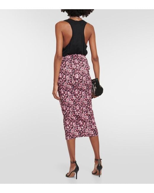 Isabel Marant Red Printed Ruched Jersey Midi Skirt
