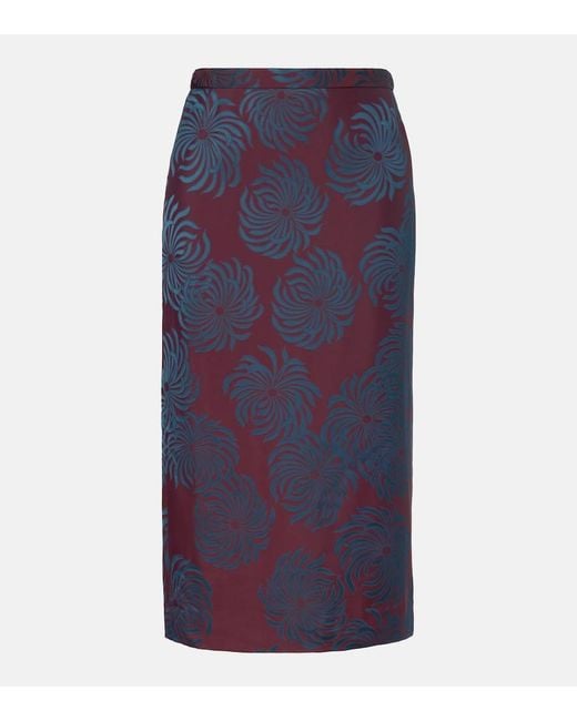 Dries Van Noten Blue Printed Midi Skirt