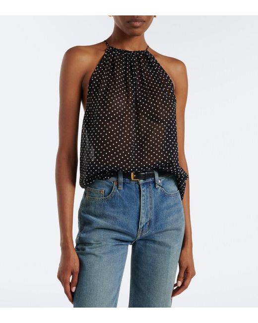 Nili Lotan Gray Nikki Halterneck Polka-Dot Silk Top