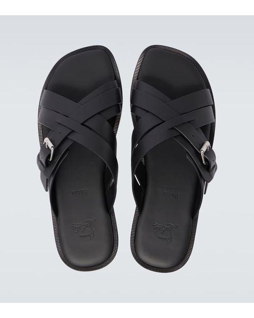 Christian Louboutin Black Emircross Leather Sandals for men