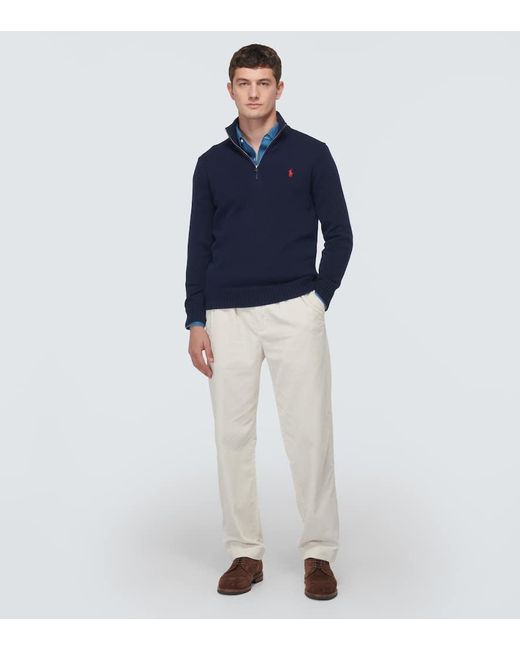 Polo Ralph Lauren Blue Logo Cotton Half-zip Sweater for men