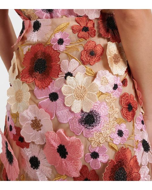 Dorothee Schumacher Red Blooming Meadow Floral-Applique Midi Skirt