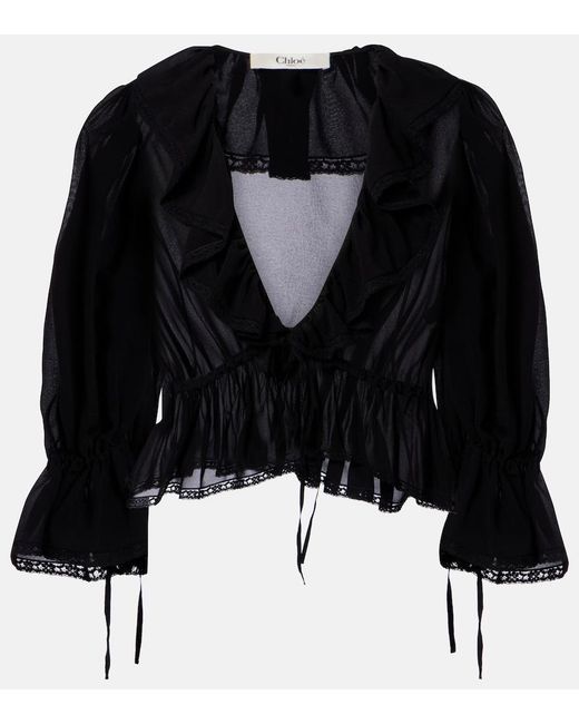 Chloé Black Ruffled Silk Blouse