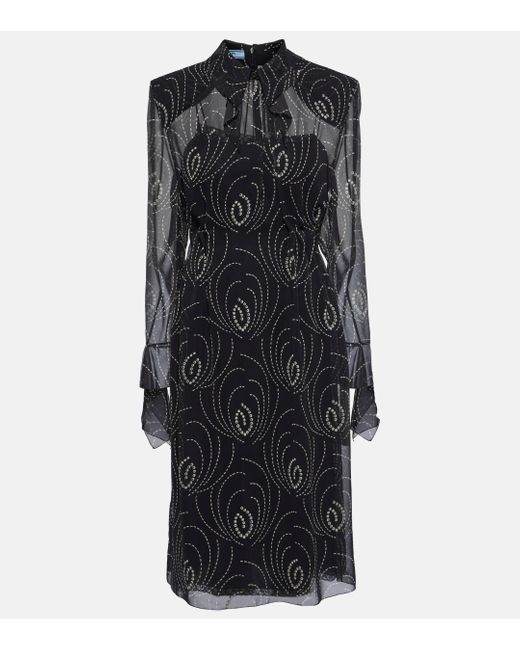 Prada Black Printed Georgette Midi Dress
