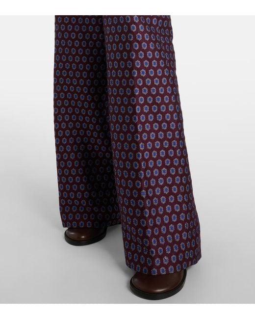 Dries Van Noten Red High-Rise Jacquard Wide-Leg Pants