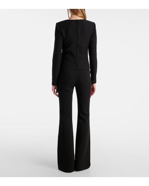 Roland Mouret Black Floral-Applique Embellished Crepe Top