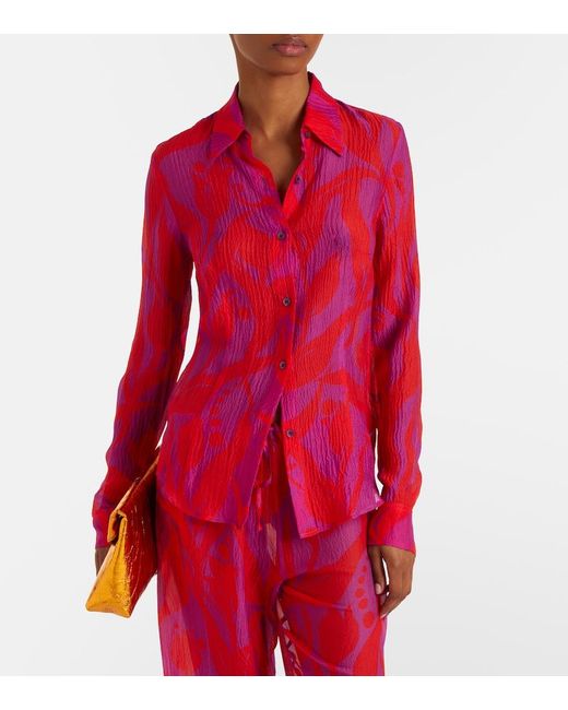 Dries Van Noten Red Cloudy Printed Silk Shirt