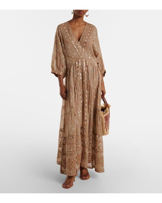 Juliet Dunn Natural Embellished Cotton Maxi Dress
